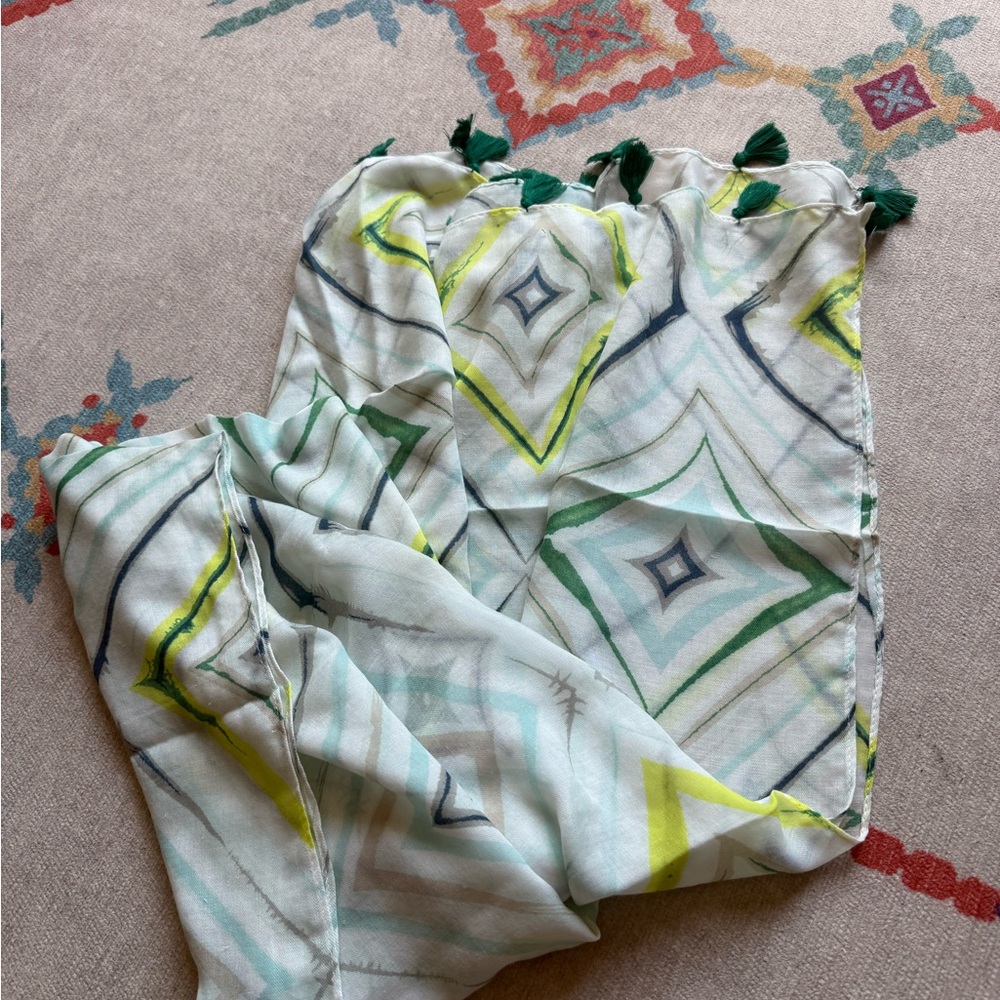 Geometric Patterned Scarf with Tassels